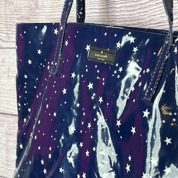 Kate Spade Daycation Night Sky Shiney Vinyl Blue Stars Tote Bag - Picture 5 of 12